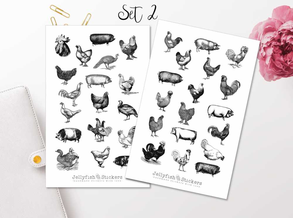 Vintage Farm Animals Sticker Set